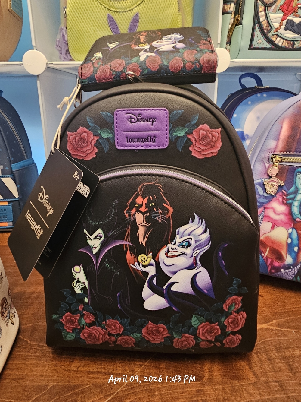 Disney Loungefly Villains Mini Backpack - Black with Rose Accents